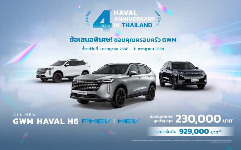 HAVAL H6 ฉลอง 4 ปี GWM แจกโปร 3 ต่อ ลูกค้าเก่ารับส่วนลดเพิ่ม 20,000 บาท