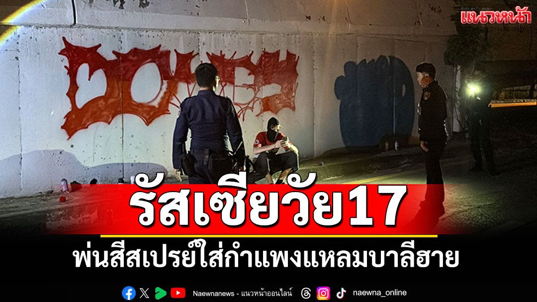 คุมตัวหนุ่มรัสเซียวัย17 มือบอนพ่นสีสเปรย์ ใส่กำแพงสะพานแหลมบาลีฮายพัทยา