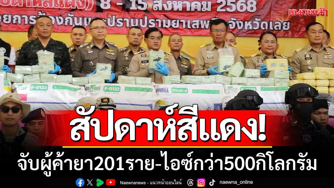 เลยแถลงผล! ‘สัปดาห์สีแดง’ จับผู้ค้ายาเสพติด201ราย-ไอซ์กว่า500กิโลกรัม