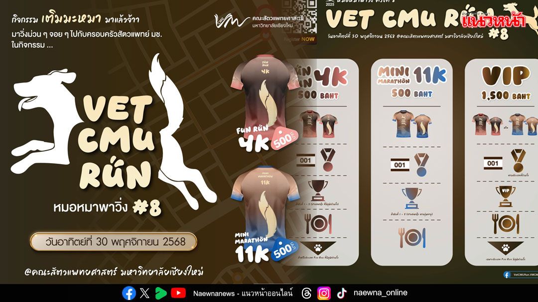 คณะสัตวแพทย์ฯ มช.  ชวนมาวิ่งพร้อมน้องหมาสุดน่ารัก กับกิจกรรม ‘หมอหมาพาวิ่ง’ ครั้งที่ 8