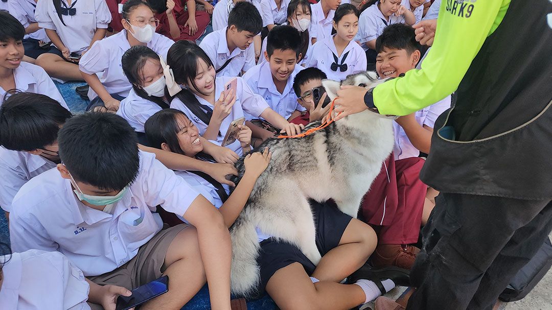 รร.ธัญบุรี ซ้อมแผนเผชิญเหตุพร้อมทีมสุนัขk9 สู้ภัยพิบัติ