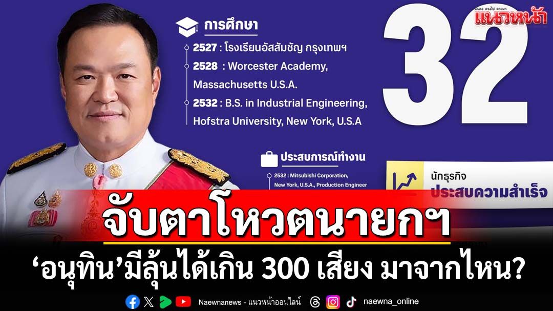 เลคเชอร์ 4 ข้อ จับตาโหวตนายกฯ ‘อนุทิน’มีลุ้นได้เกิน 300 เสียง มาจากไหน?