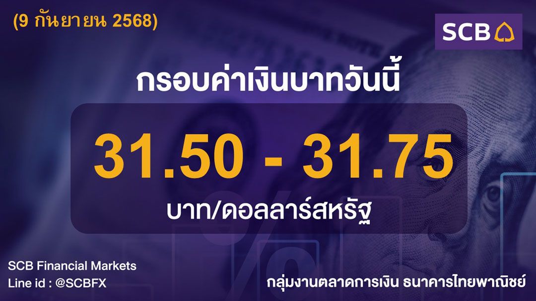 ค่าเงินบาทประจำวันที่ 9 กันยายน 2568