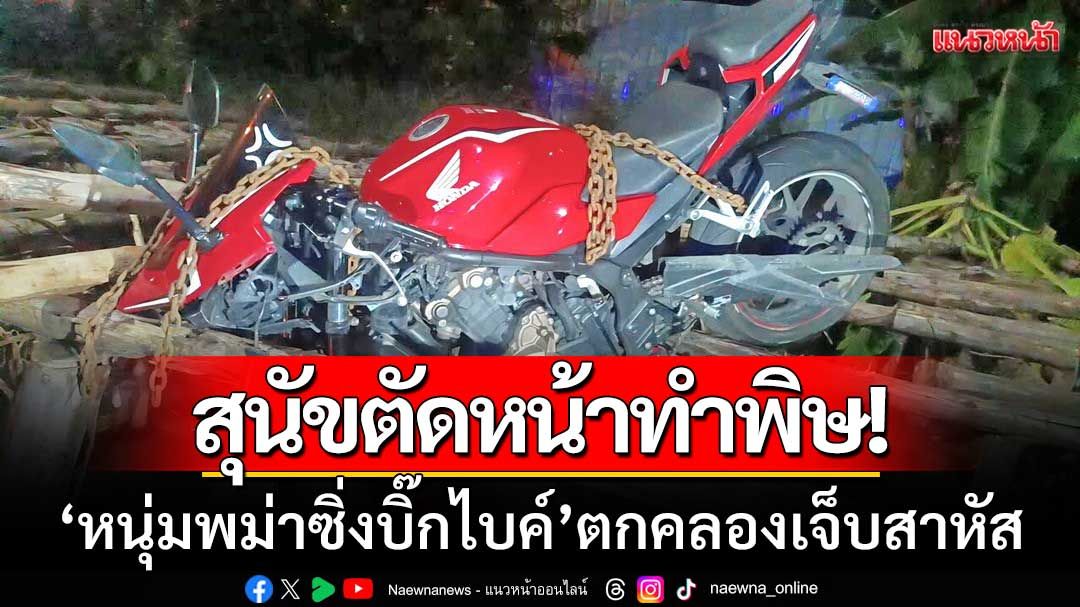 สุนัขตัดหน้าทำพิษ! 'หนุ่มพม่าซิ่งบิ๊กไบค์' ตกคลองอ้อมน้อยบาดเจ็บหนัก