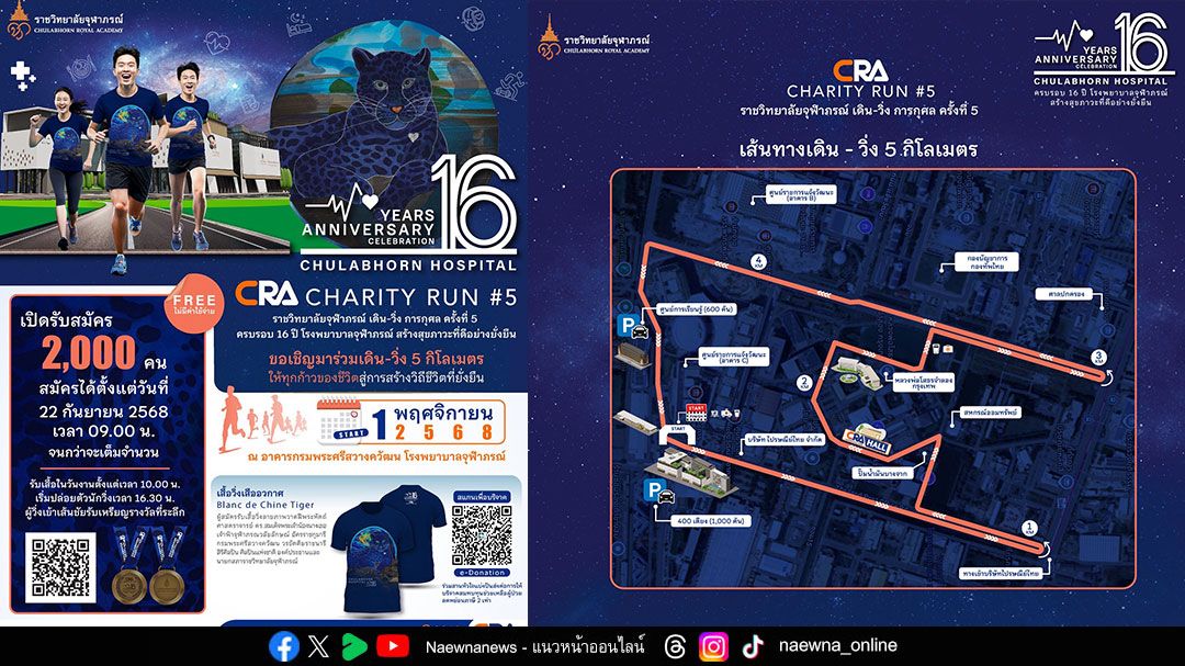 'ราชวิทยาลัยจุฬาภรณ์ เดิน-วิ่ง การกุศล ครั้งที่ 5' มหกรรมส่งเสริมสุขภาพเนื่องในโอกาสครบรอบ 16 ปี โรงพยาบาลจุฬาภรณ์