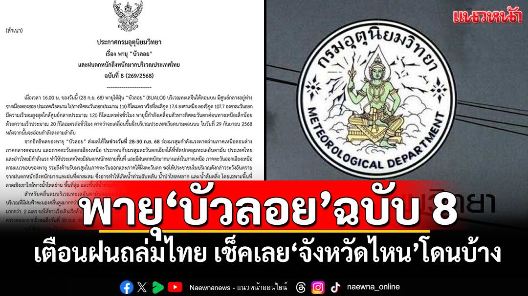 พายุ‘บัวลอย’ฉบับ 8 เตือนฝนถล่มไทย เช็คเลย‘จังหวัดไหน’โดนบ้าง