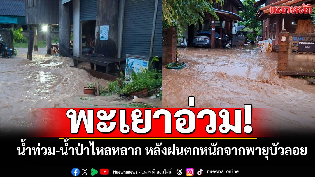 พะเยาอ่วม! น้ำท่วม-น้ำป่าไหลหลาก หลังฝนตกหนัก จากอิทธิพลพายุบัวลอย