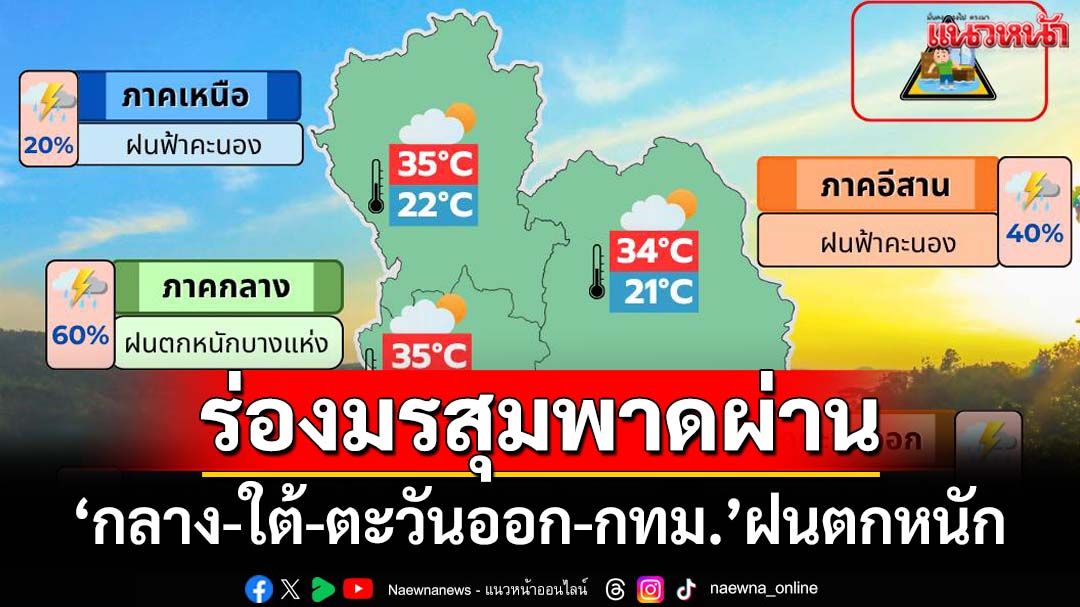 ร่องมรสุมพาดผ่าน!อุตุฯพยากรณ์‘ภาคกลาง-ใต้-ตะวันออก-กทม.’ฝนตกหนัก