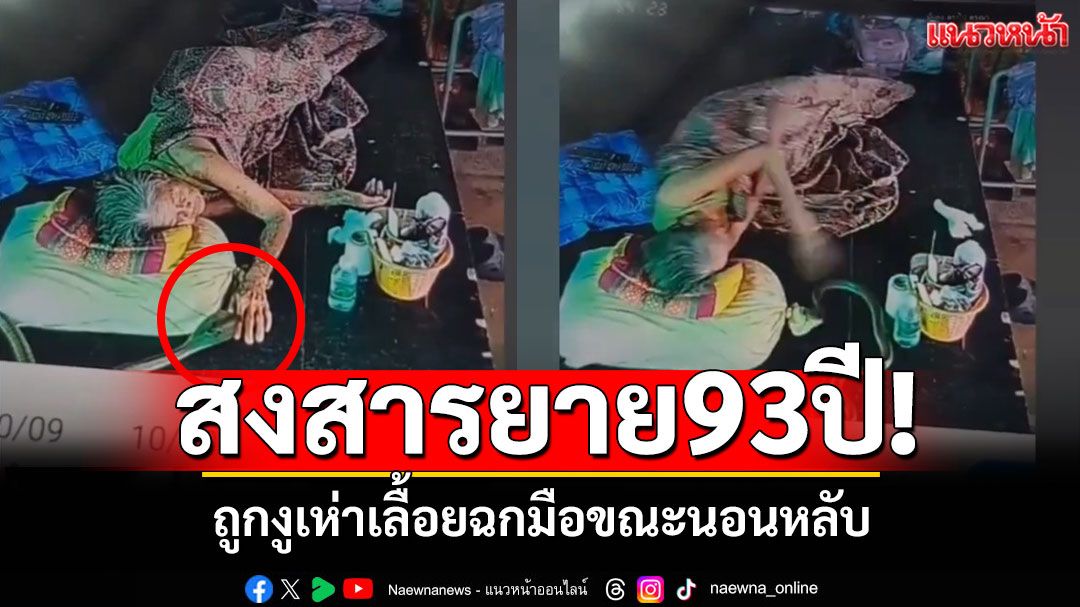สุดสงสารยายวัย 93 ปีถูกงูเห่าเจ้ากรรมเลื้อยฉกมือ ขณะหลับบนเตียงใต้ถุนบ้าน อาการสาหัส