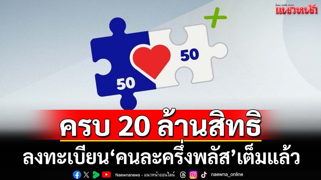 เต็มแล้ว! ‘คนละครึ่งพลัส’ครบ 20 ล้านสิทธิแล้ว เริ่มใช้จ่ายผ่าน‘เป๋าตัง’ได้ 29 ต.ค.-31 ธ.ค.68