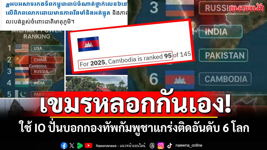 เขมรหลอกกันเอง! ใช้ IO ปั่นบอกกองทัพกัมพูชาแกร่งติดอันดับ 6 โลก