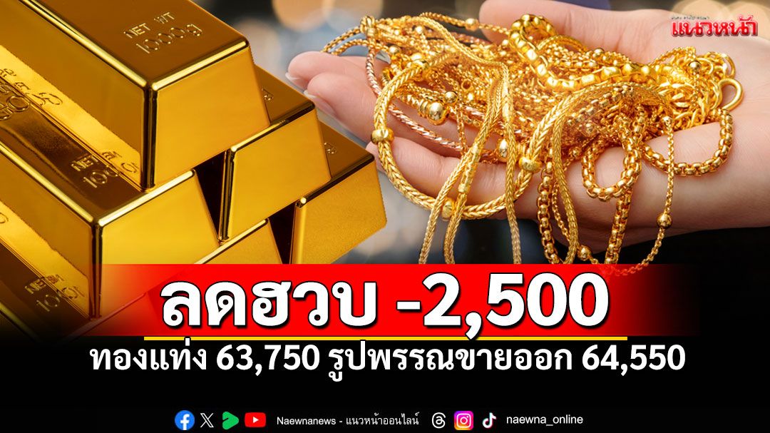 อัปเดตราคาเช้านี้! ปรับลดฮวบ2,500 ทองแท่งขาย63,750 รูปพรรณ64,550