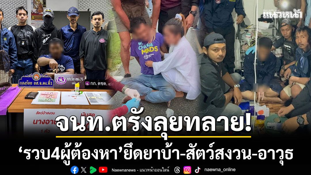 จนท.ตรังลุยทลาย! ล่อซื้อ-ขยายผล รวบ 4 ผู้ต้องหา 'ยึดยาบ้า-สัตว์สงวน-อาวุธ'