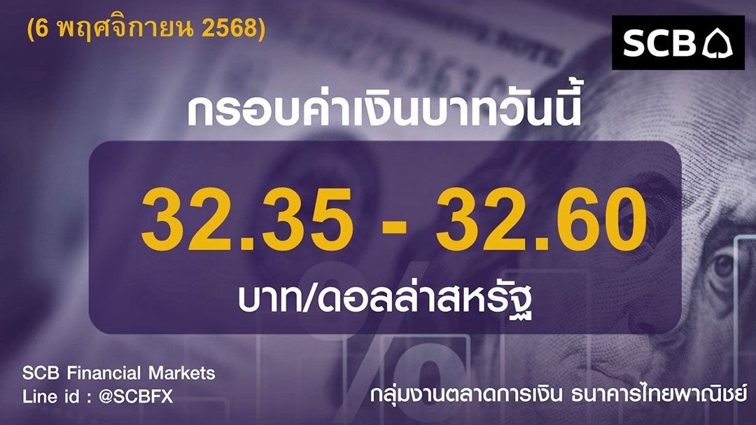 ค่าเงินบาทประจำวันที่ 6 พฤศจิกายน 2568