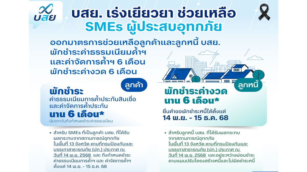 บสย. ออกมาตรการเร่งด่วน เยียวยา SMEs ประสบภัยน้ำท่วม