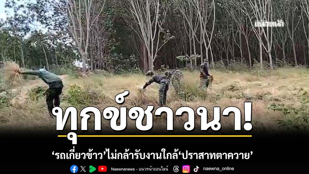 ทุกข์ชาวนา!‘รถเกี่ยวข้าว’ไม่กล้ารับงานใกล้‘ปราสาทตาควาย’ โชคดีทหารมาช่วย