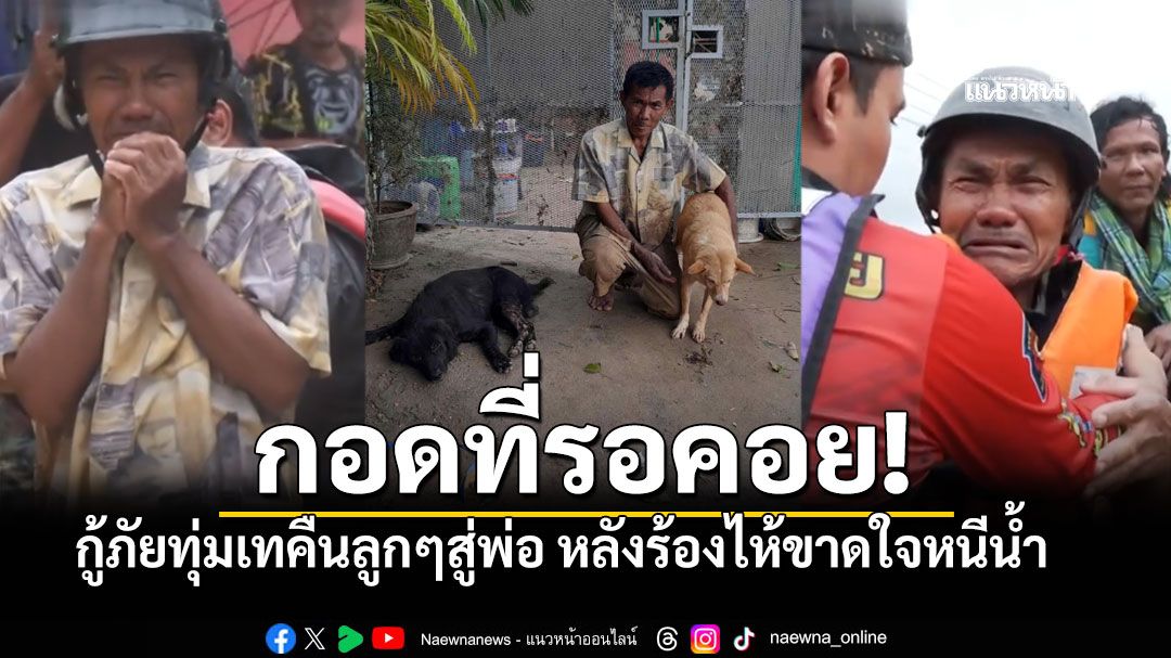 ปาฏิหาริย์กลางน้ำเชี่ยว! คุณลุงเจอน้องหมาแล้ว หลังร้องไห้จำใจหนีน้ำท่วม