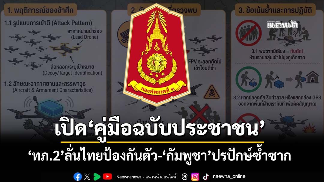 เปิด‘คู่มือฉบับประชาชน’ลำดับเหตุการณ์ชายแดน ‘ทภ.2’ลั่นไทยป้องกันตัว-‘กัมพูชา’ปรปักษ์ซ้ำซาก