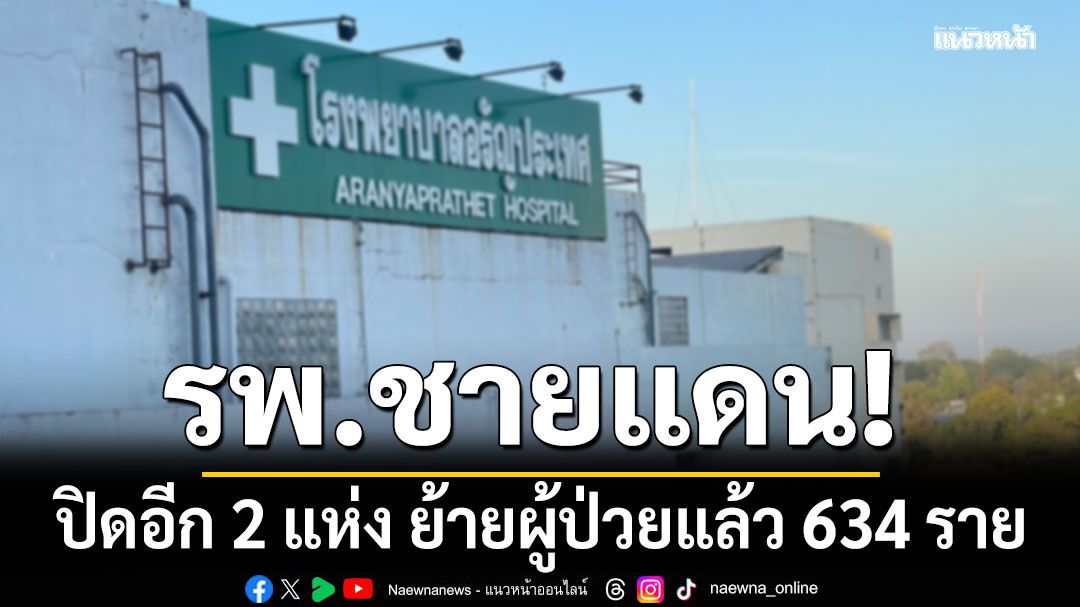 รพ.ชายแดน ปิดอีก 2 แห่ง สธ.เผยย้ายผู้ป่วยแล้ว 634 ราย จัดตั้งโรงพยาบาลสนาม 100 เตียงในสระแก้ว