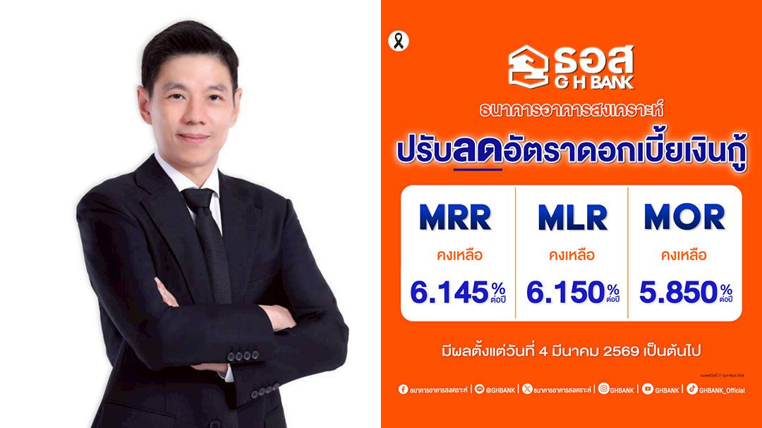 ธอส.ปรับลดดอกเบี้ยเงินกู้ สูงสุด 0.150% มีผลตั้งแต่ 4 มี.ค. บรรเทาภาระผ่อนบ้าน-ขับเคลื่อนเศรษฐกิจผ่านภาคอสังหาฯ