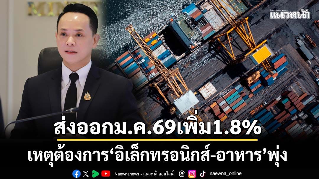 ดัชนีส่งออก ม.ค.69 เพิ่ม 1.8% เหตุต้องการ‘อิเล็กทรอนิกส์-อาหาร’พุ่ง จับตา 6 ปัจจัยเสี่ยง